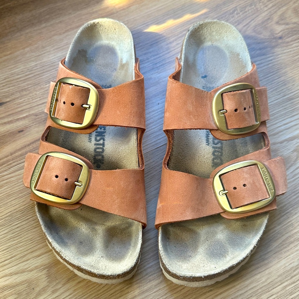Birkenstock Arizona big buckle gold tan leather nubuck size 39